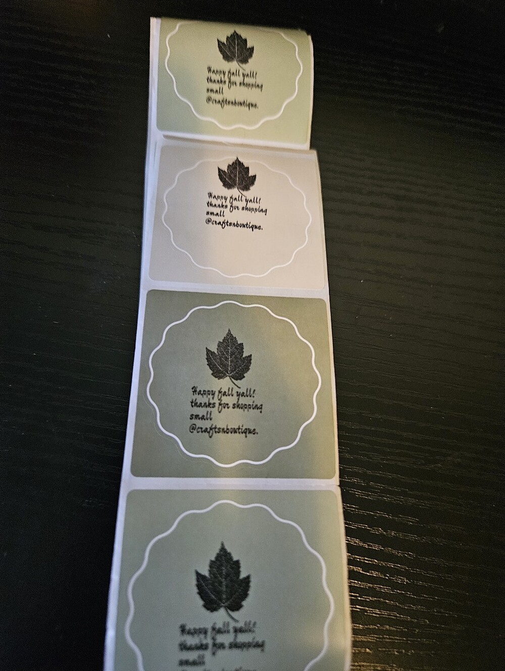 Hand Crafted Green and Cream Fall Leaf Sticker Labels